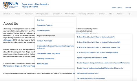 NUS数学系本科专业