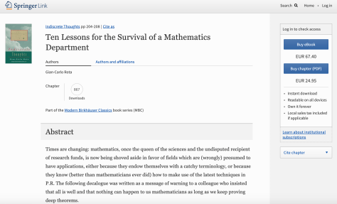 Springer Link Ten Lessons for the Survival of a Mathematics Department